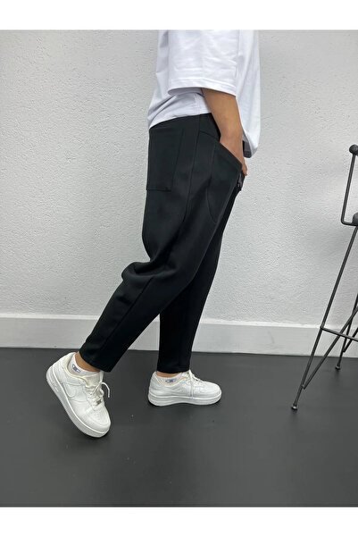 hazelin Men's Black Pocket Straight Cut Trousers Sweatpants - Hzl24S-Mxc8942-025