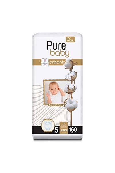 Pure Baby Organik Pamuklu Cırtlı Bez 4'lü Paket 5 Numara Junior 160 Adet