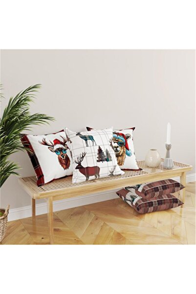 Evmila Σετ 4 βελούδινων καλύμματα μαξιλαριών με θέμα την Πρωτοχρονιά 43x43 εκ...