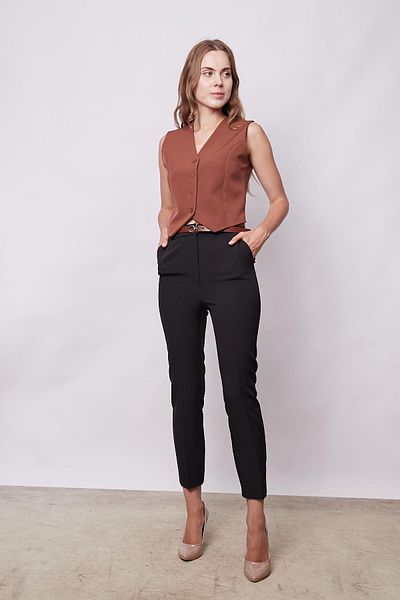 Jument Lightweight Lycra Women's Trousers with High Waist and Side Pockets - Black with Belt