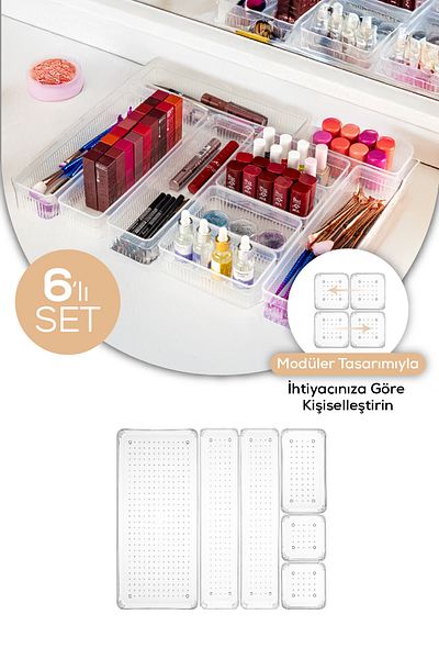 Evlinya 6-Piece In-Drawer - In-Cabinet Bathroom Makeup Jewelry Organizer