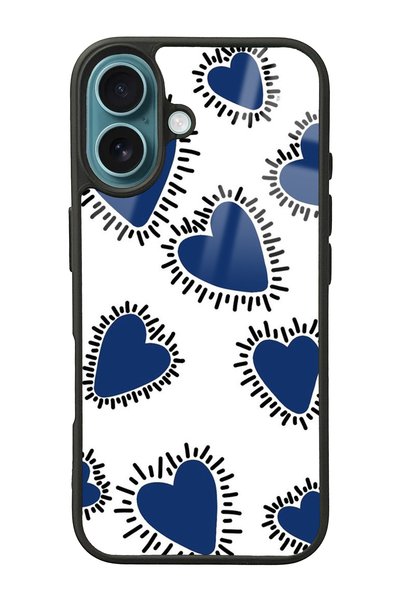 Spoyi iPhone 16 Blue Heart Design Glossy Phone Case