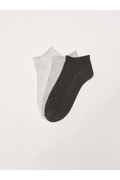 LC Waikiki Lcw Dream Anthracite Patterned Women's Booties Socks 3 Pack