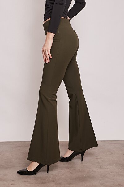 Jument Ψηλόμεσο μπροστινό και πίσω ραμμένο καμπάνα κολάν L ελαστικό ύφασμα υφασμάτινο παντελόνι-πράσινο