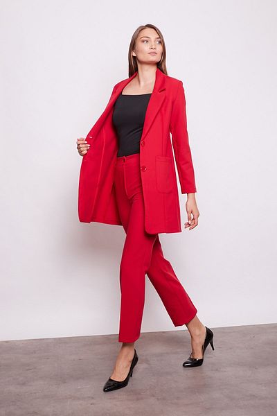 Jument High Waist Side Pocket Tube Leg Lightweight Lycra Ankle Length Fabric Office Trousers - red