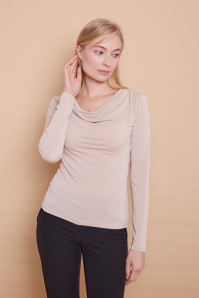 Jument Tesatura creponata Guler dantelă mânecă lungă Lycra Body-bej