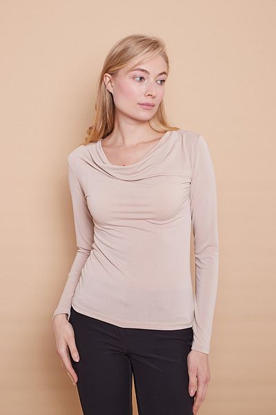 Jument Tesatura creponata Guler dantelă mânecă lungă Lycra Body-bej