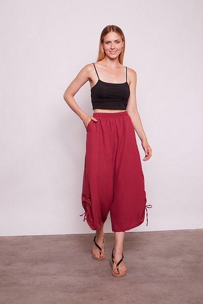 Jument High Waist and Drawstring Viscose Poplin Trousers - Cherry