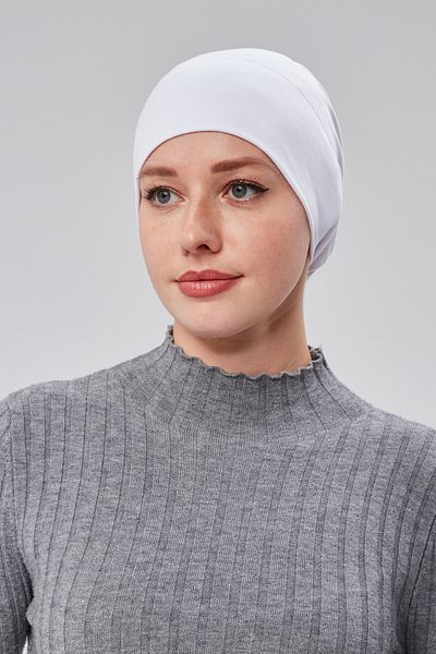 Sonbaharmoda Women's Hijab Ready Practical Snap Cap Elastic Non-Slip White