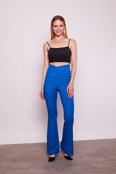 Jument Pantaloni din țesătură de bumbac, cu talie înaltă, din lycra, cu detal...