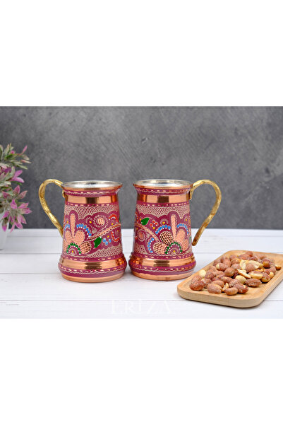 ERİZA طقم مج نحاسي منحوت يدويًا مكون من قطعتين