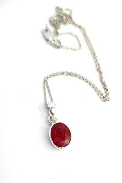 OSESHOP Kök Yakut Taşlı 925ayar Gümüş Oval Doğal Taş Kolye
