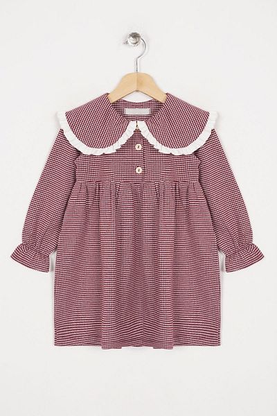 zepkids Baby Collar Long Sleeve Patchwork Baby Collar Buttoned Murdum Color Girl's Dress
