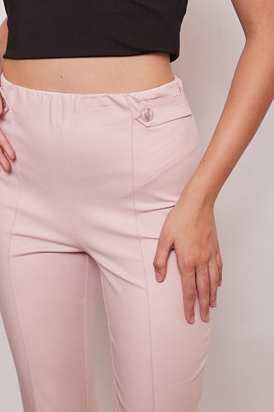 Jument Women's High Waist Front Stitched Waist Epaulette Buttoned Pipe Leg Fabric Trousers - powder