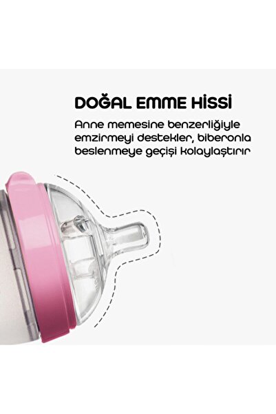 comotomo Antikolik Silikon Biberon 150ml Pembe - Yavaş Akışlı (0-3 AY) Yenidoğan