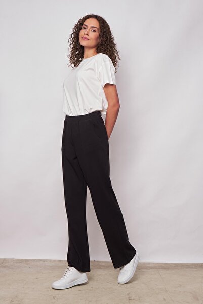 Jument Spring Modal Fabric High Waist Front Stitched Walking Pants with Side Pockets (Blouse Code 20465)-Black
