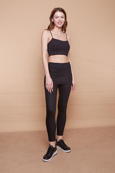 Jument Țesătură lycra Talie înaltă față spate cusute pantaloni cu picior slabi-negri