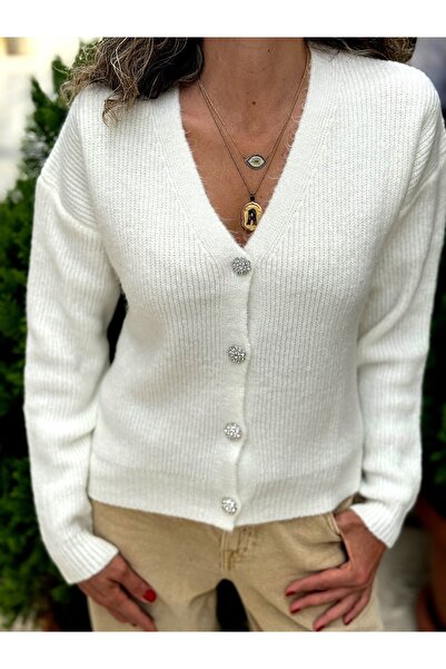 Butik Parlak Taşlı Yün Yumoş Sakallı Hırka