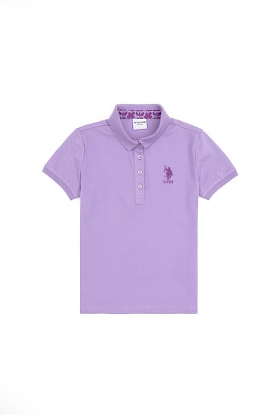 U.S. Polo Assn. تي شيرت أساسي بياقة بولو أرجوانية للفتيات 50283286 -VR034