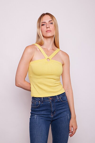 Jument Camisole Thick Straps Lycra Bodysuit with Accessories on the Front-Yellow