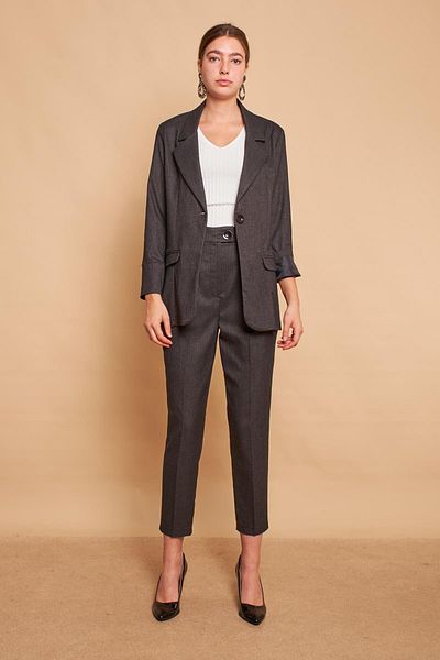 Jument Pantaloni eleganti din stofă Boyfriend cu talie înaltă cu model morcov - negri