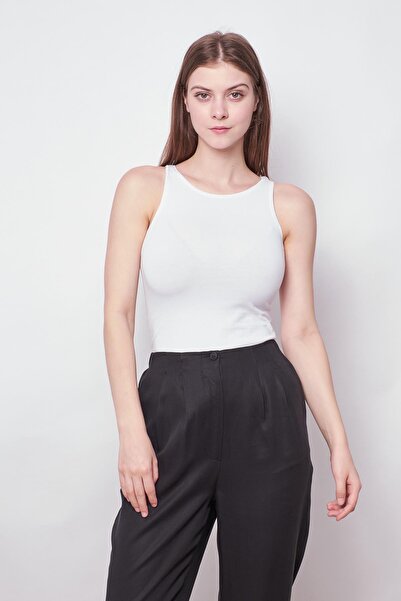 Jument White Halter Collar Sleeveless Lycra Cotton Body - Thick Strap