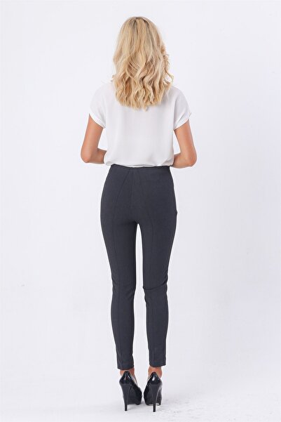 Jument Power Strech Stretch Fabric Slim Fit High Waist Elastic Waist Ankle Length Trousers-Anthracite