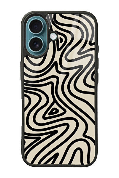 Spoyi iPhone 16 Bej Geometrik Tasarımlı Glossy Telefon Kılıfı