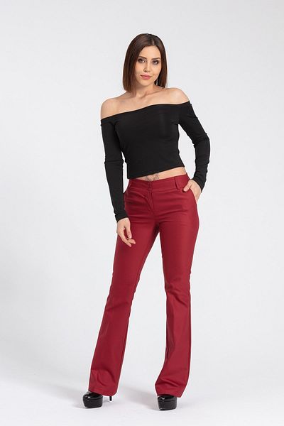 Jument Thick Belt Pocket Spanish Wide Leg Lycra Fabric Trousers - burgundy