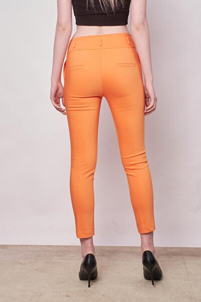 Jument High Waist Thick Belted Pocketed Narrow Leg Ankle Length Cotton Stretch Fabric Fabric Trousers -Mango