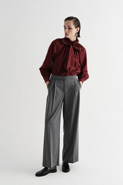 KADRİYE BAŞTÜRK Gray Draped Loose Palazzo Trousers