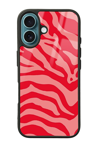 Spoyi iPhone 16 Red Zebra Tasarımlı Glossy Telefon Kılıfı