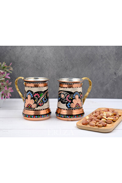 ERİZA طقم مج نحاسي منحوت يدويًا مكون من قطعتين