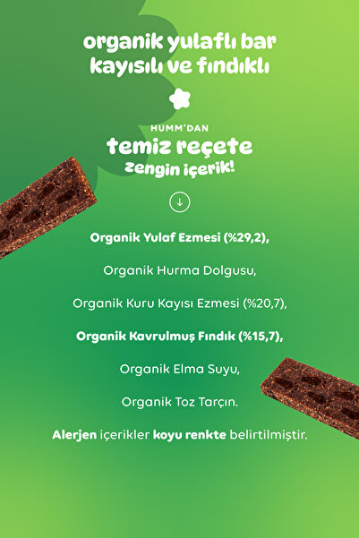 Humm Organic Organik Vegan Kayısılı Fındıklı Yulaf Bar 27g X 12 Adet