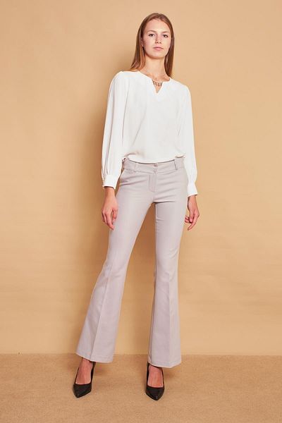 Jument Pantaloni din țesătură lycra spaniolă cu buzunare cu centură groasă - gri gheață