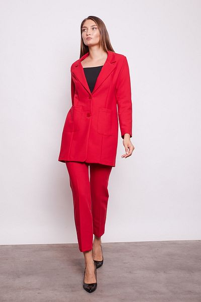 Jument High Waist Side Pocket Tube Leg Lightweight Lycra Ankle Length Fabric Office Trousers - red