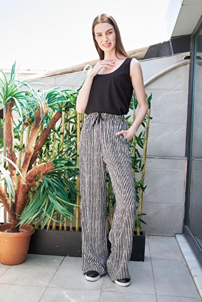 Jument Чорні смугасті весняні штани з широким кроєм та візерунком