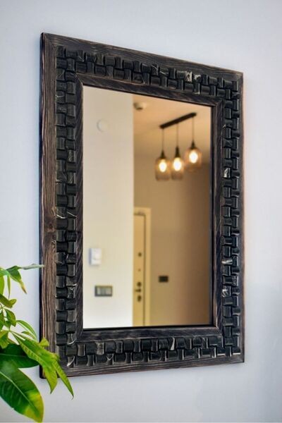 Stone World Wicker Siyah Mermer Dekoratif Ayna – 48×63 cm