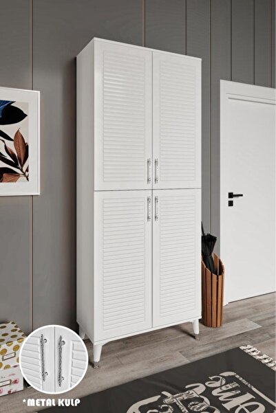 mapahomeliving Panjurlu Metal Kulp Pnj4190 Ayakkabılık 4 Kapaklı Mutfak Dolabı  Balkon Dolabı  Kiler Banyo Dolabı Ç
