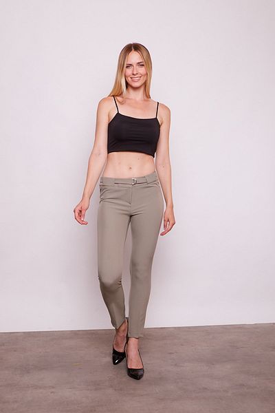 Jument Thick Belt D Buckle Lycra Ankle Length Fabric Trousers-fango