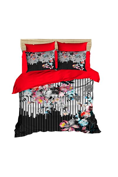 Fabeteks Floral Striped Digital Double Duvet Cover Set