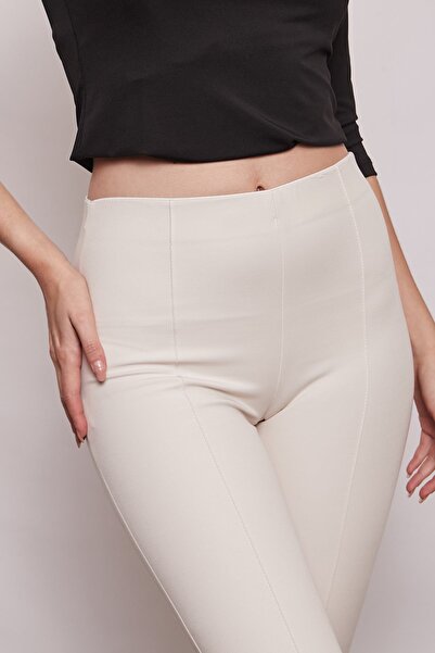 Jument Power Strech Stretch Fabric Slim Fit High Waist Elastic Waist Ankle Length Trousers-Stone