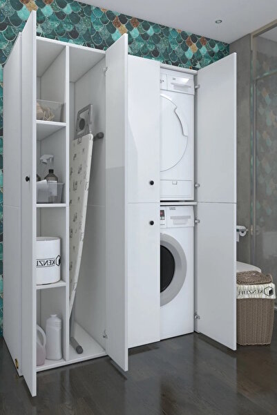 Kenzlife Çamaşır-Kurutma Makinesi Dolabı Kapaklı Yaromira Sol Byz 180*120*60 Banyo Arkalıksız