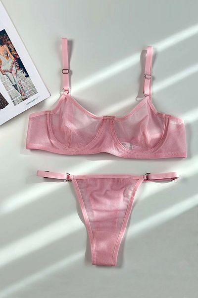 MILANOFOX Women's Pink Comfort Tulle Underwire Underwear Bra Thong Set
