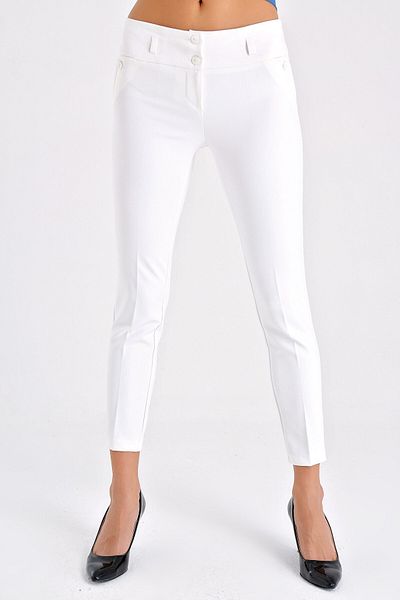 Jument Curea groasă, pantaloni din țesătură Lycra până la glezne cu buzunare ornamentale - crem