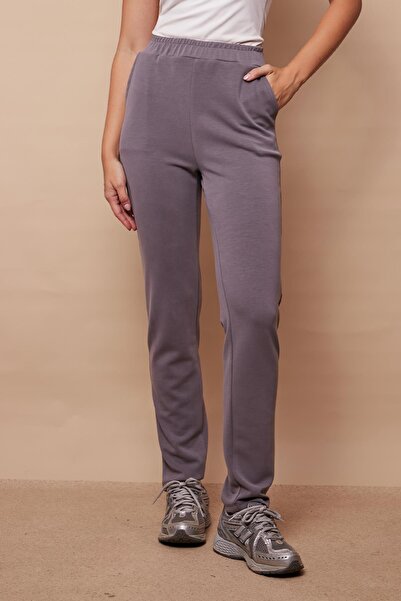 Jument Dark Gray Skinny Leg Modal Walking Pants with High Waist and Side Pockets