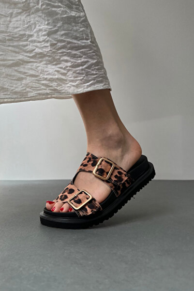 Mupa Shoes Tan Leopard Patterned Women's Slippers