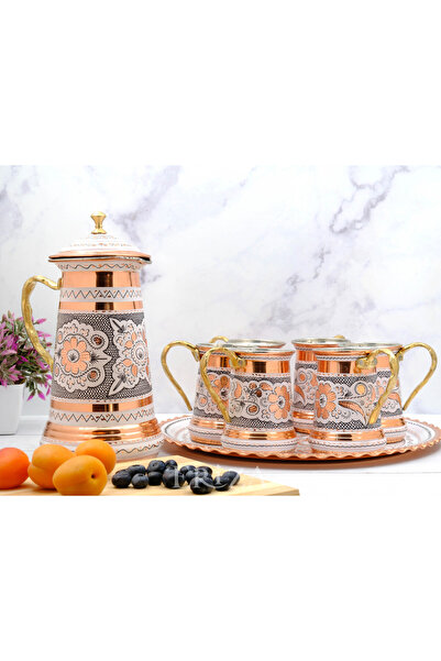 ERİZA طقم إبريق نحاسي مغطى وكوب صينية