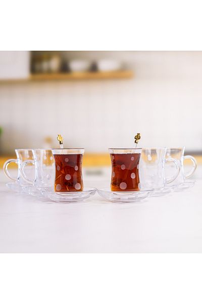 DECOSTYLE 6-Piece Tea Cup Set with Pleasure Decor and Pasabahce Handle - 12