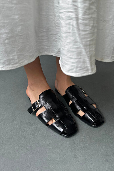 Mupa Shoes Γυναικείες Παντόφλες ΜΑΥΡΟ Λουστρίνι